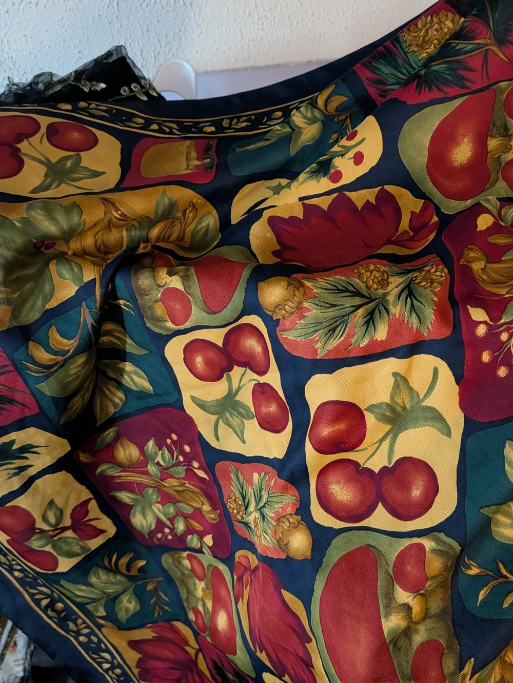 Decorative Autumn Harvest Scarf - Navy, Red, Gold